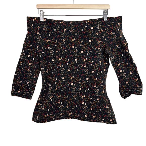 ModCloth Women's Size Large Dark Florals Off the Shoulder 3/4 Sleeve Top - Picture 1 of 7